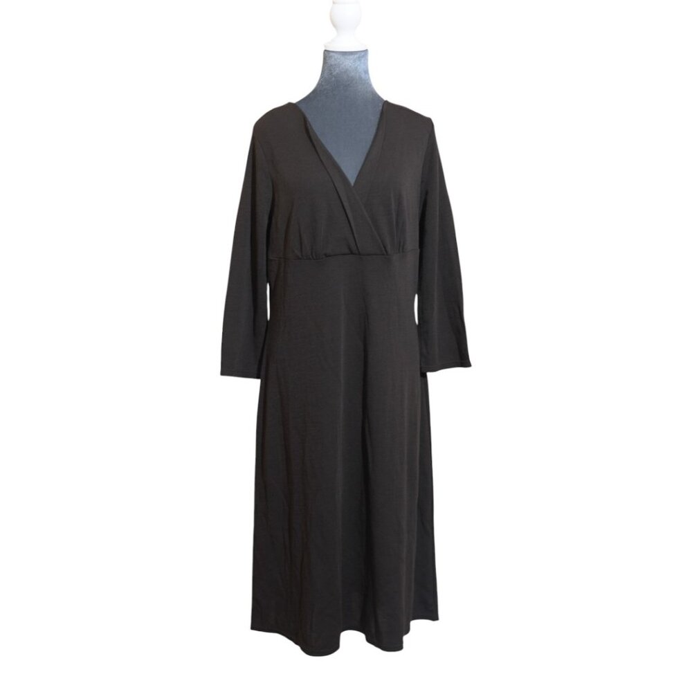 Ann Taylor V-Neck Empire Waist Dress 3/4 Sleeve Size 14 Dark Brown No Tag EUC - Picture 3 of 8